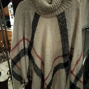 Cozy Plaid Turtleneck Sweater Poncho